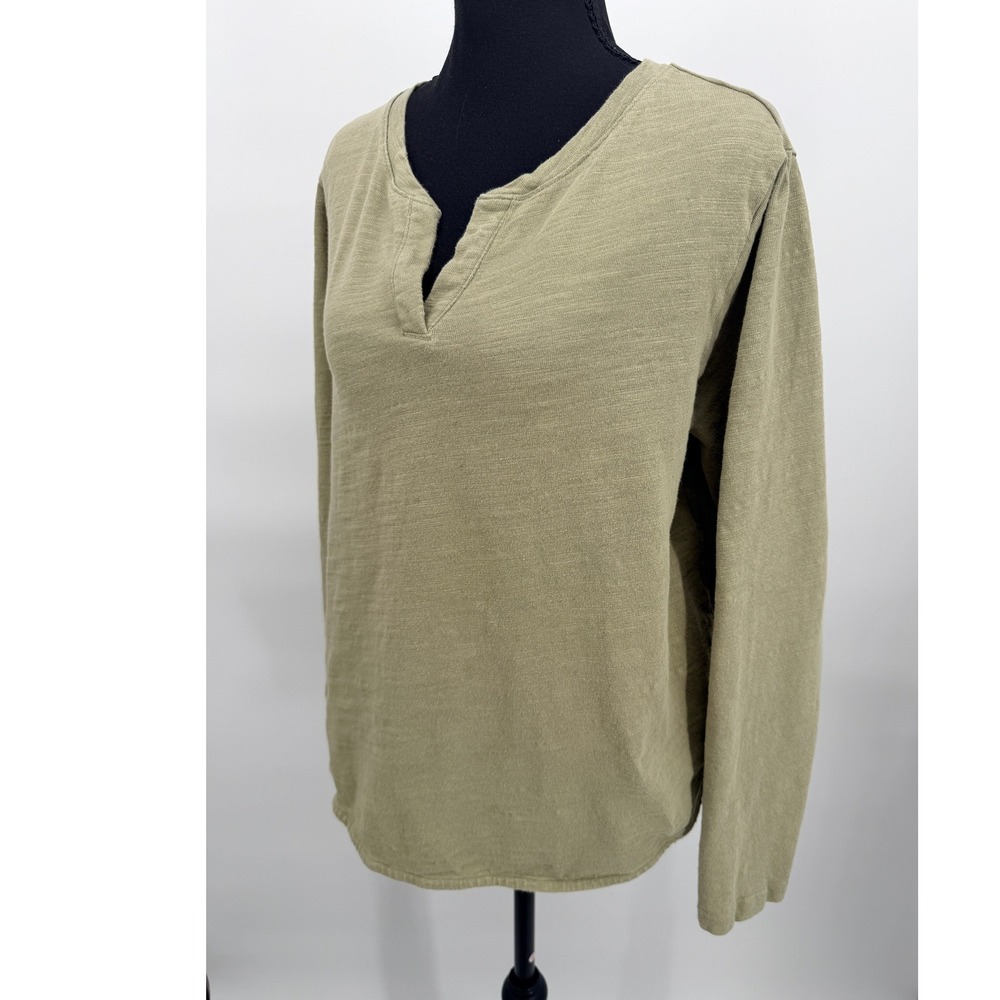 Duluth Trading Co Long Sleeve Top Women M Olive Green Good Slub Split Neck Tee